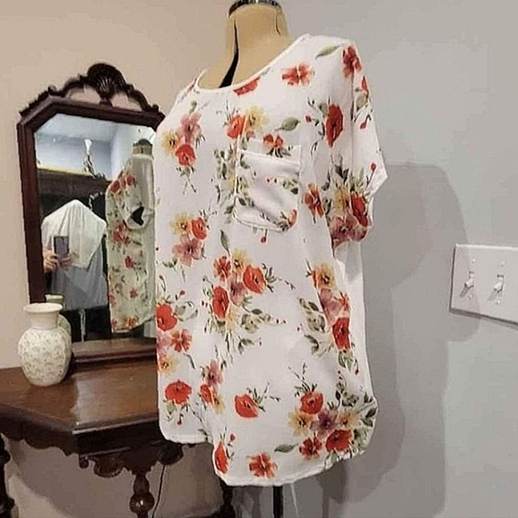 NEW 2X or 3X 'Autumn Skyes' Textured Floral Blouse - Picture 8 of 11